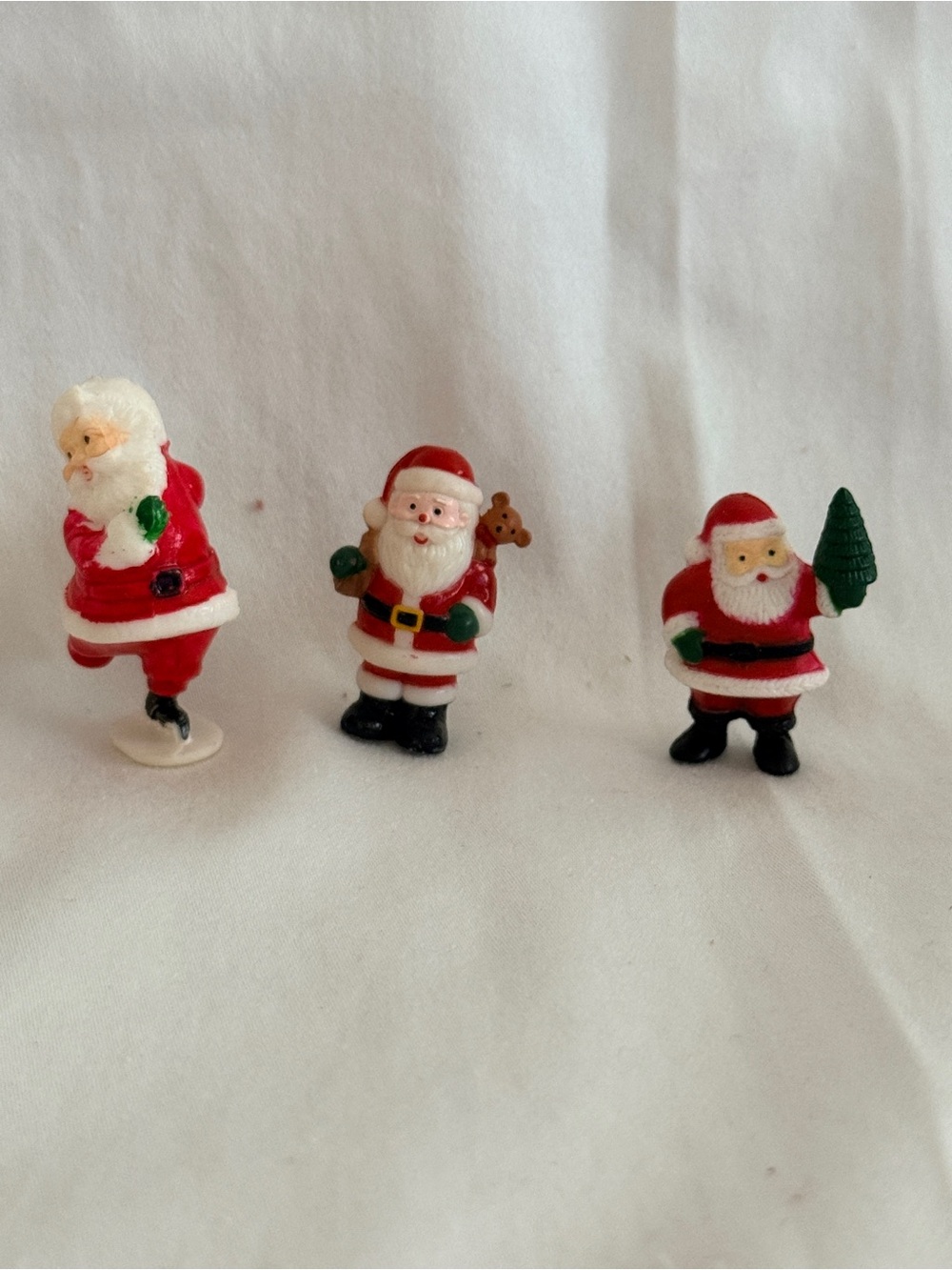 Set of 3 Vintage Mini Santa Figurines - Red, White & Green